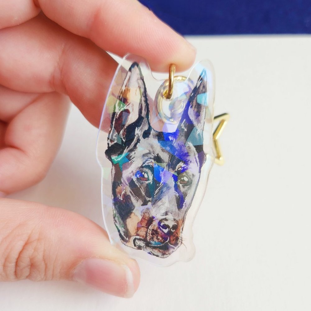 Doberman Holo Keychain, Doberman Pointy Ears, Cute Big Dog, I Love Doberman